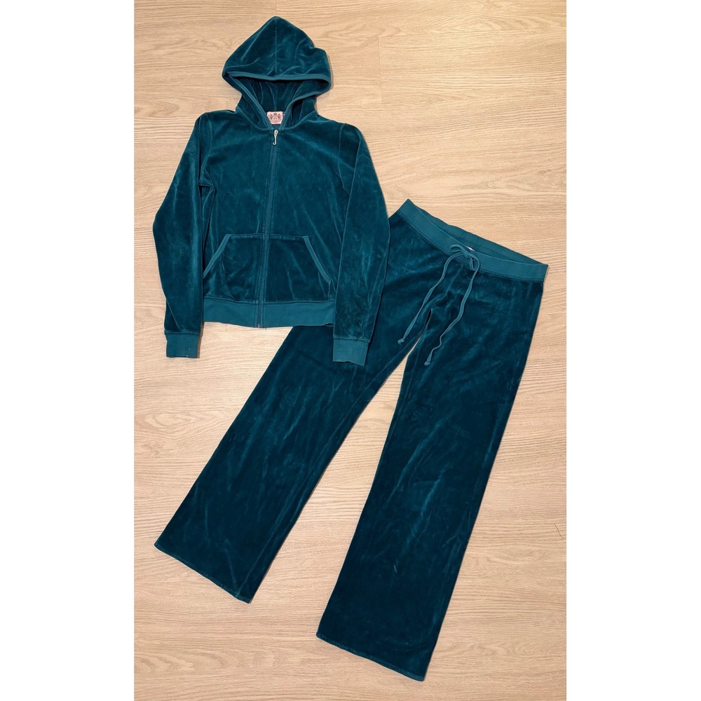 Vintage Y2K Juicy Couture Velour Tracksuit Set Women M/S Teal Cozy Loungewear